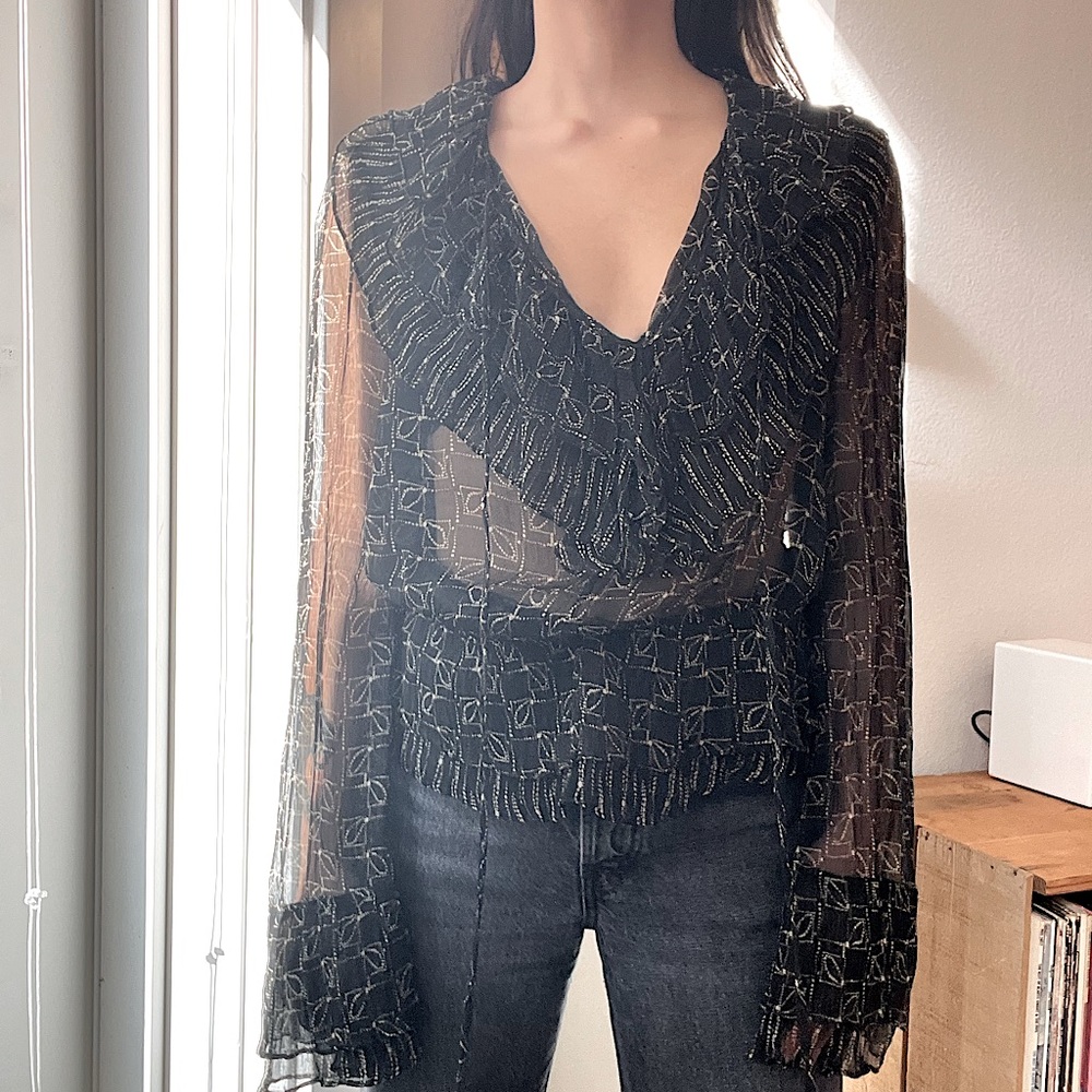 Robert Rodriguez silk print ruffle blouse